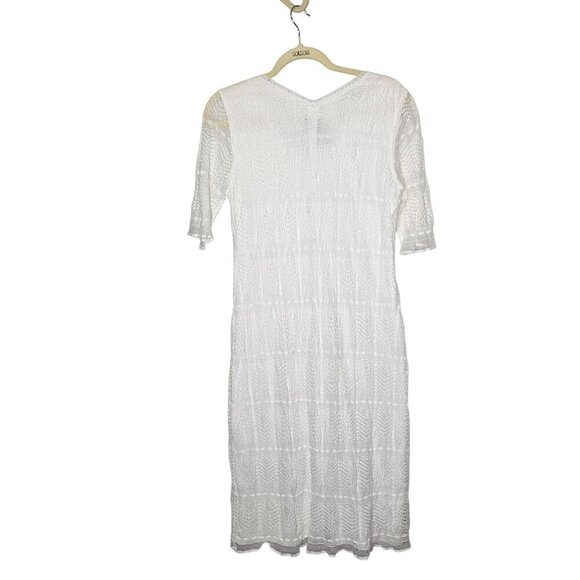 Rabbit Rabbit Designs‎ White Lace Midi Dress 12 Three-Quarter Sleeves V-Neck - Picture 2 of 10